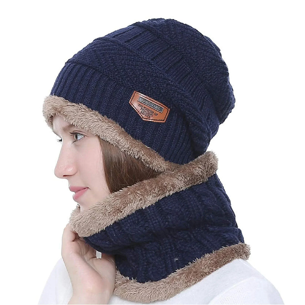 Beanie Cap for Women with Scarf | Winter Wear Set (Blue)