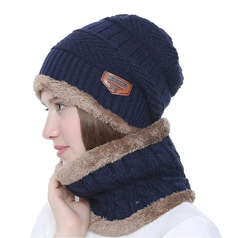 Beanie Cap for Women with Scarf | Winter Wear Set (Blue)
