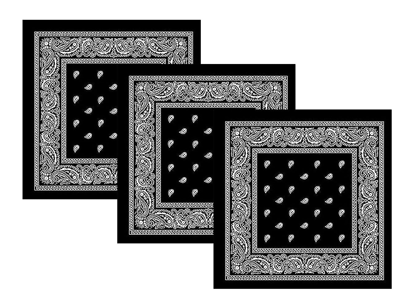 TENDSY Cotton Paisley Bandanas | Traditional Print | Red Black White | 100% Cotton | Handkerchief for Men & Women | Scarf for Head, Neck, Hair | Combo Pack of 3