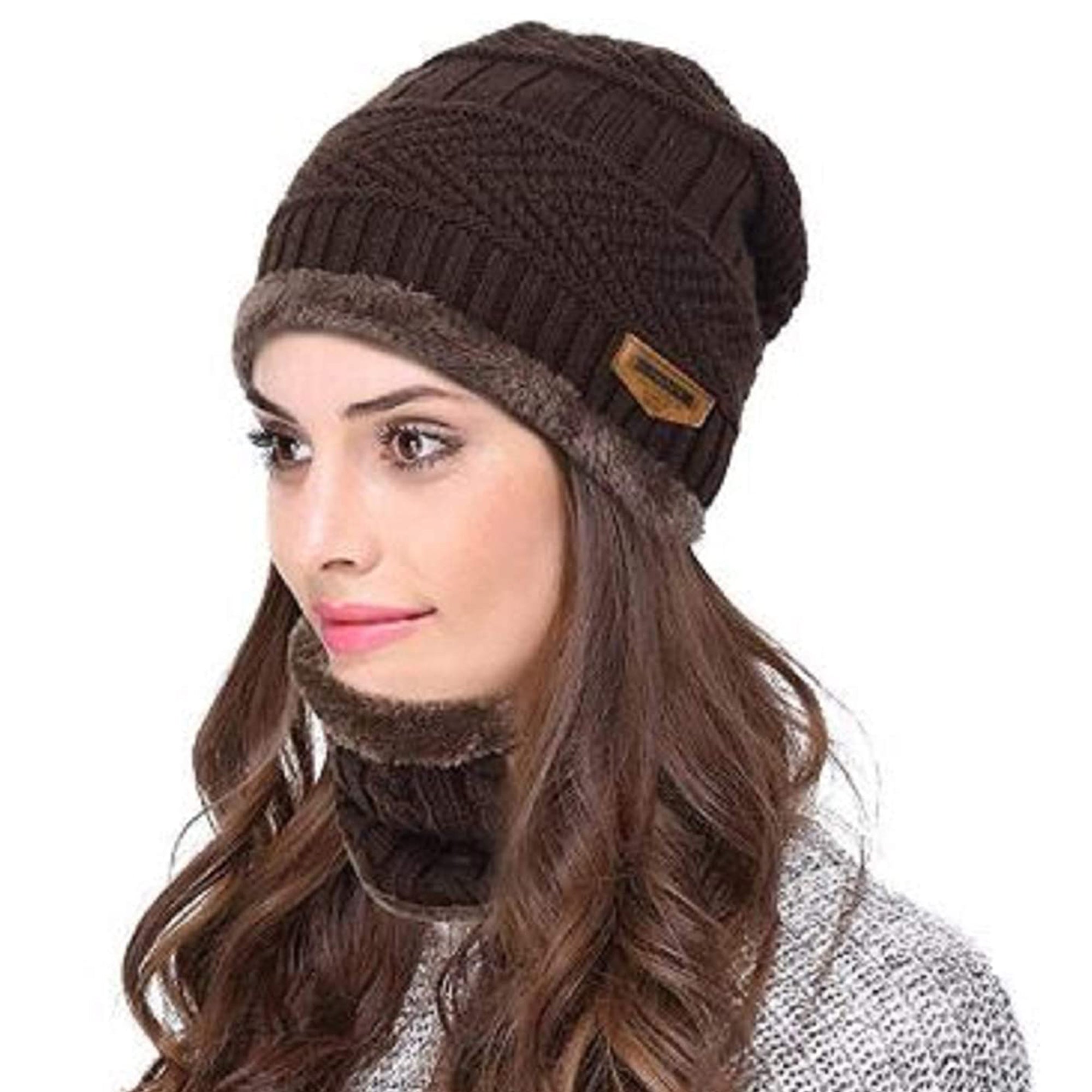 Men’s Winter Beanie Hat & Woolen Scarf Set (Brown)