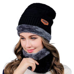 Men’s Winter Beanie Hat & Woolen Scarf Set (Black)