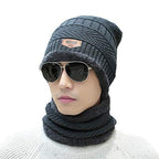 Men & Women Winter Beanie Hat & Woolen Scarf Set (Grey)