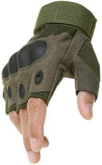 TENDSY Motorcycle & Biker Riding Gloves for Men | Half Finger with Hard Knuckle Punch Protection | Non-Slip Padded Tactical Gloves for Bike Riders (Green)