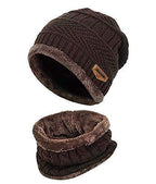 Men’s Winter Beanie Hat & Woolen Scarf Set (Brown)