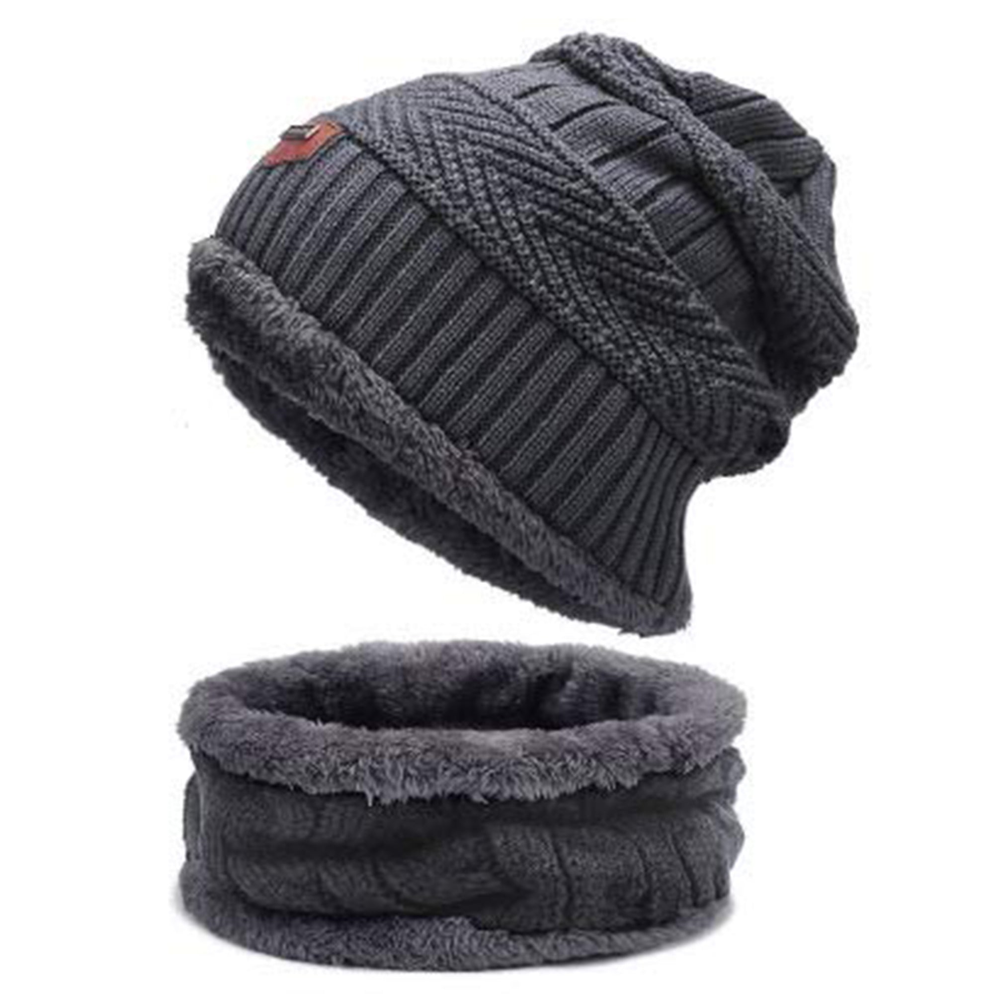 Men & Women Winter Beanie Hat & Woolen Scarf Set (Grey)