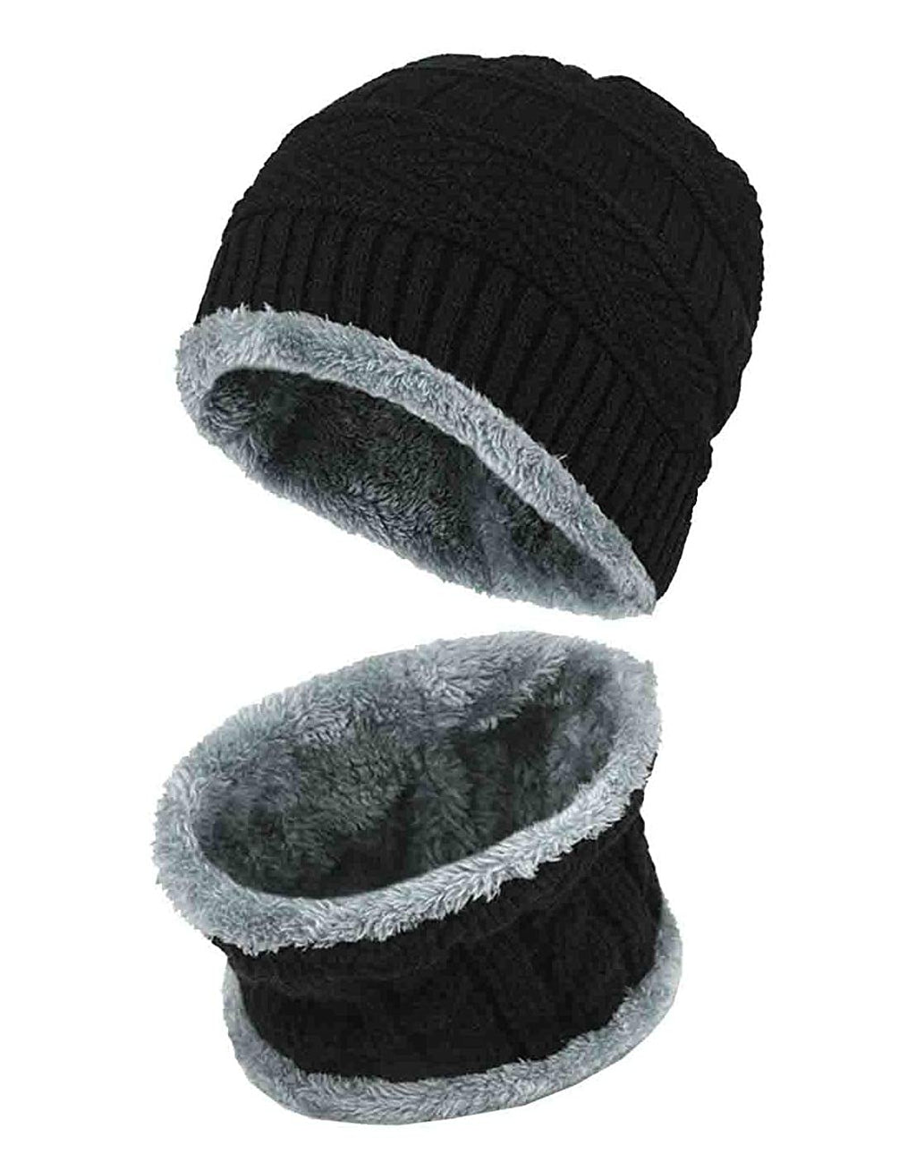 Men’s Winter Beanie Hat & Woolen Scarf Set (Black)