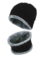 Men’s Winter Beanie Hat & Woolen Scarf Set (Black)