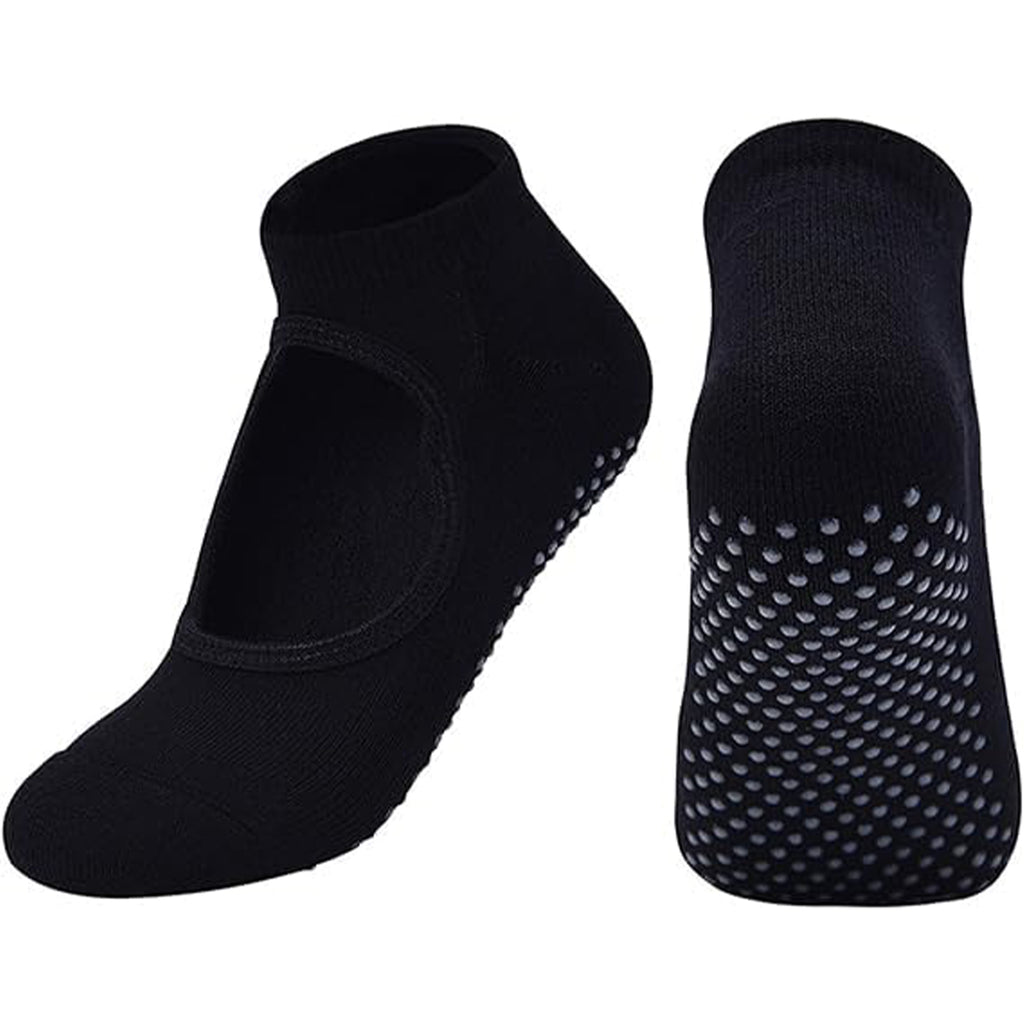TENDSY Women’s Yoga & Pilates Socks – Anti-Skid Cotton Ankle Socks with Grippers for Workout, Barre, Gym & Home – Non-Slip Open Top Ballet Style Grip Socks (Black, Pack of 1 Pair)