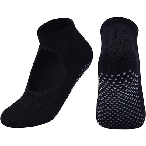 TENDSY Women’s Yoga & Pilates Socks – Anti-Skid Cotton Ankle Socks with Grippers for Workout, Barre, Gym & Home – Non-Slip Open Top Ballet Style Grip Socks (Black, Pack of 1 Pair)