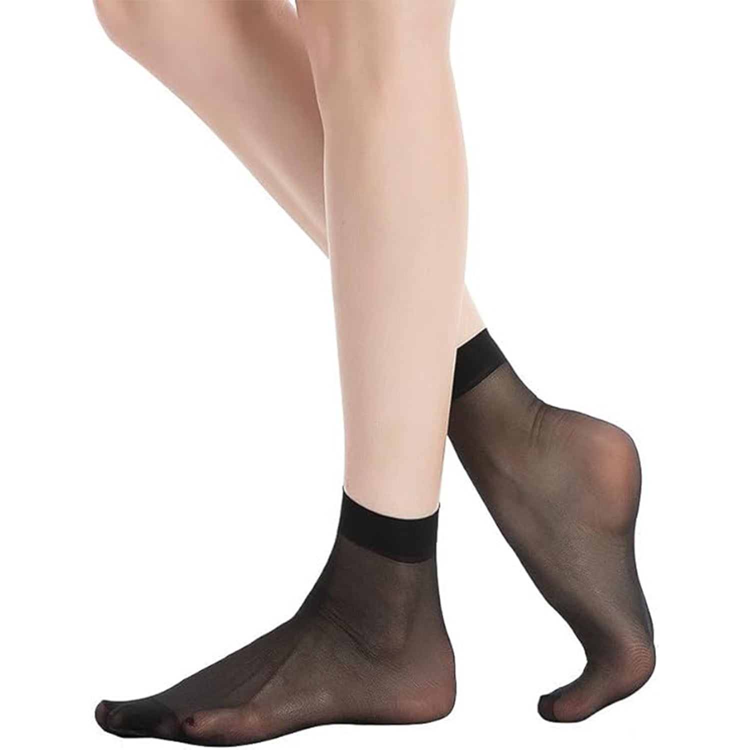 TENDSY 10 Pairs Ultra-Thin Transparent Nylon Socks for Women & Girls | Summer Skinny Ankle Length Stockings | Soft Elastic Free Size Socks | Black & Beige | Formal & Casual Wear