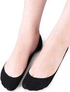 TENDSY Women No Show Socks, Ultra Low Cut Invisible Liner Socks, Non Slip Grip Cotton Socks for Flats, Loafers, Sneakers, Black & Beige, 6 Pairs, Comfortable Breathable Fit