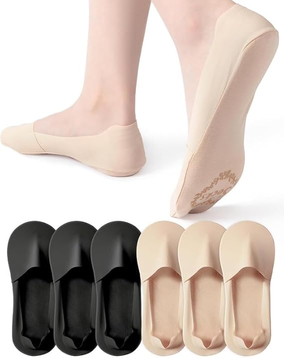 TENDSY No Show Socks for Women | Low Cut Cotton Blend | Non-Slip Heel Grips | Multiple Colors | Pack of 6 Pairs | Breathable & Comfortable Everyday Socks for Women