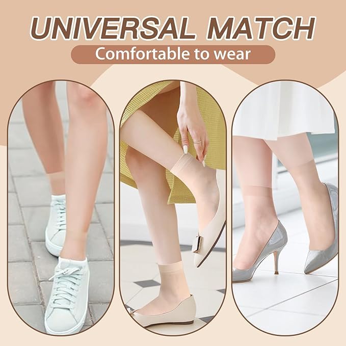 TENDSY 10 Pairs Ultra-Thin Transparent Nylon Socks for Women & Girls | Summer Skinny Ankle Length Stockings | Soft Elastic Free Size Socks | Black & Beige | Formal & Casual Wear