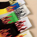 TENDSY Socks for Men & Women | Pack of 7 Pairs | Multicolored Flame Print Cotton Crew Socks | Free Size Breathable & Casual Socks for Sports, Gym & Daily Use