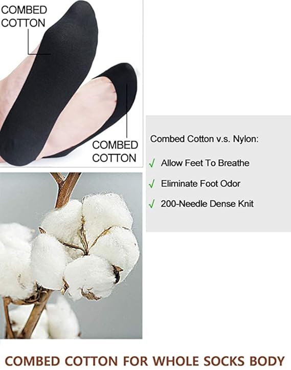 TENDSY Women No Show Socks, Ultra Low Cut Invisible Liner Socks, Non Slip Grip Cotton Socks for Flats, Loafers, Sneakers, Black & Beige, 6 Pairs, Comfortable Breathable Fit