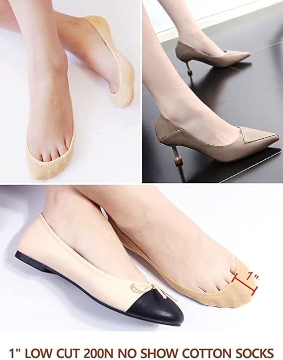 TENDSY Women No Show Socks, Ultra Low Cut Invisible Liner Socks, Non Slip Grip Cotton Socks for Flats, Loafers, Sneakers, Black & Beige, 6 Pairs, Comfortable Breathable Fit