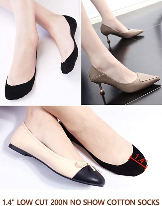 TENDSY Women No Show Socks, Ultra Low Cut Invisible Liner Socks, Non Slip Grip Cotton Socks for Flats, Loafers, Sneakers, Black & Beige, 6 Pairs, Comfortable Breathable Fit