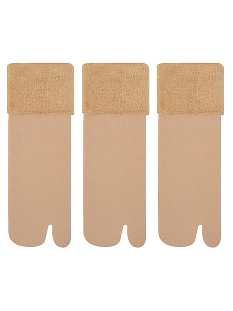 TENDSY Women's Winter Thermal Socks with Fur Lining | Nylon Thumb Socks | Ankle Length | Pack of 3 (Black & Skin Color)