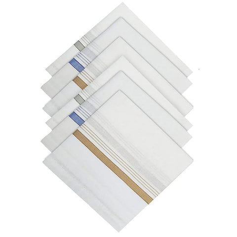 Cotton Men's Handkerchief Set | Premium White Striped (6 Pack)