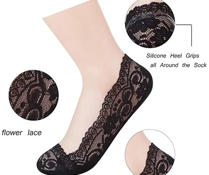 TENDSY No-Show Lace Socks, Pack of 5, Multicolour