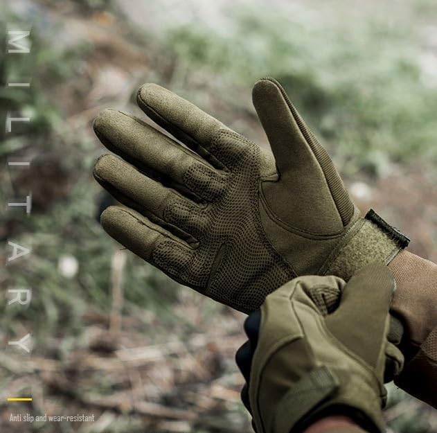 TENDSY Full Finger Hard Knuckle Bike Gloves for Men | Motorcycle, Cycling, Gym & Fitness | Breathable, Anti-Slip, Army Shooting Gloves | Free Size (Green)