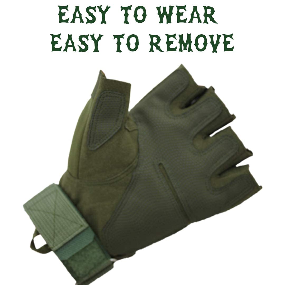TENDSY Motorcycle & Biker Riding Gloves for Men | Half Finger with Hard Knuckle Punch Protection | Non-Slip Padded Tactical Gloves for Bike Riders (Green)