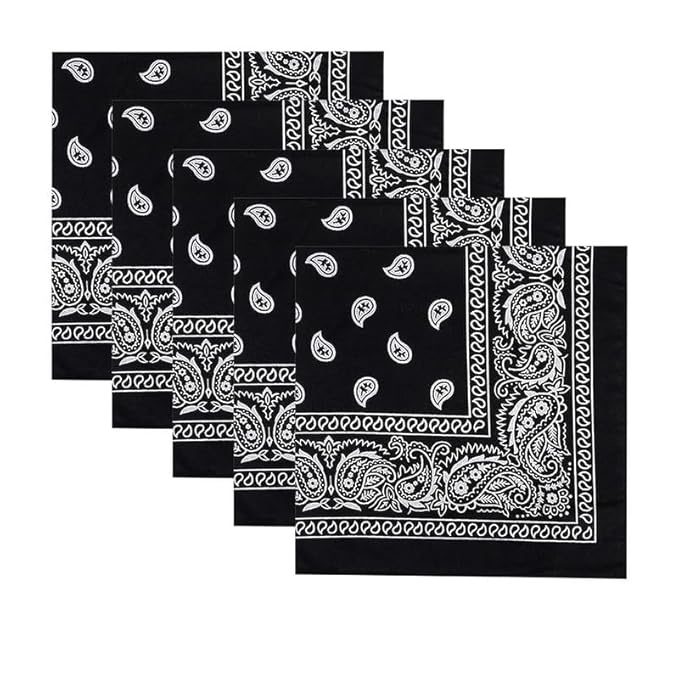 TENDSY Cotton Paisley Bandanas | Traditional Print | Red Black White | 100% Cotton | Handkerchief for Men & Women | Scarf for Head, Neck, Hair | Combo Pack of 5