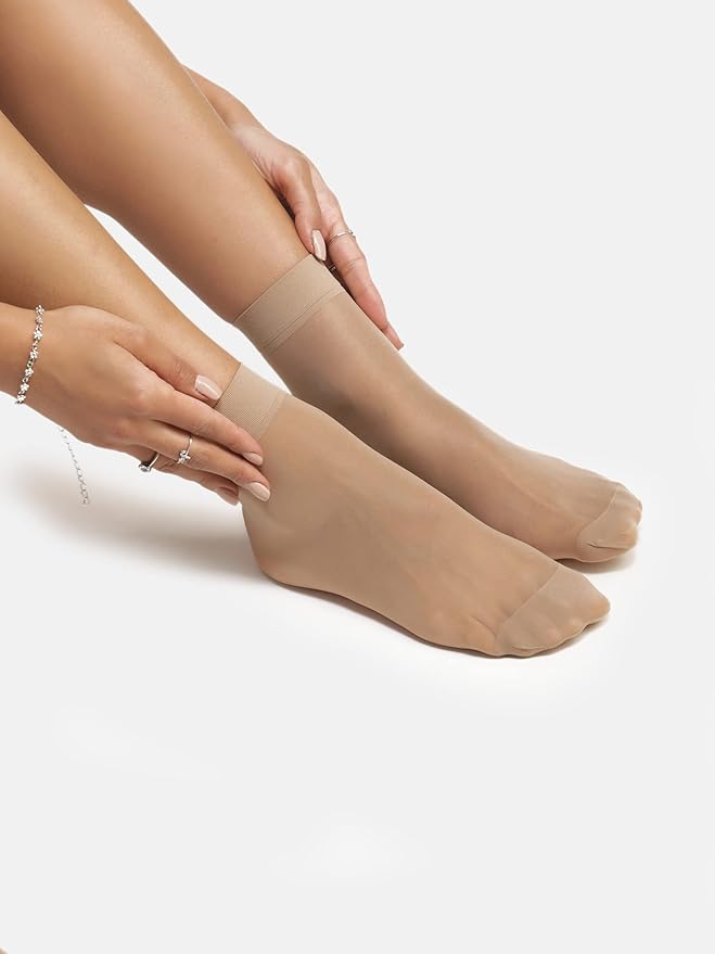 TENDSY Women's Sheer Ankle Socks | Transparent Stockings for Heels & Flats | Invisible & Thin Socks for Women - Pack of 3 Pairs