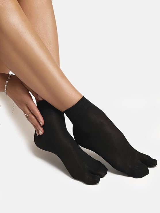 TENDSY Women's Semi-Sheer Ankle Thumb Socks, Transparent Toe Stockings for Heels and Flats, 3 Pairs