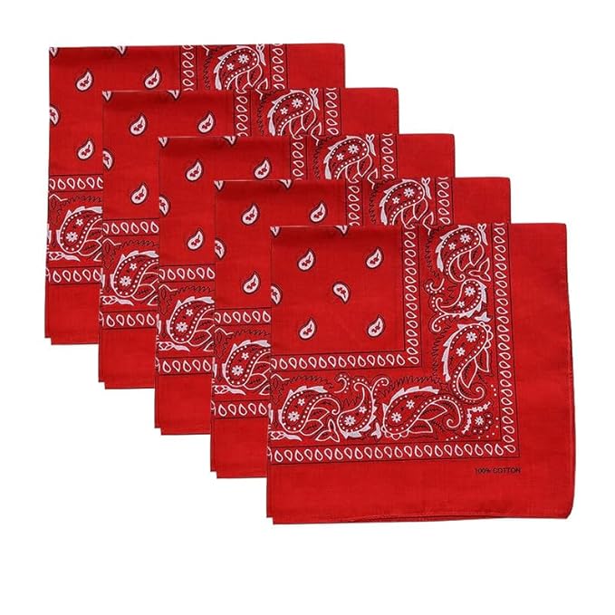 TENDSY Cotton Paisley Bandanas | Traditional Print | Red Black White | 100% Cotton | Handkerchief for Men & Women | Scarf for Head, Neck, Hair | Combo Pack of 5