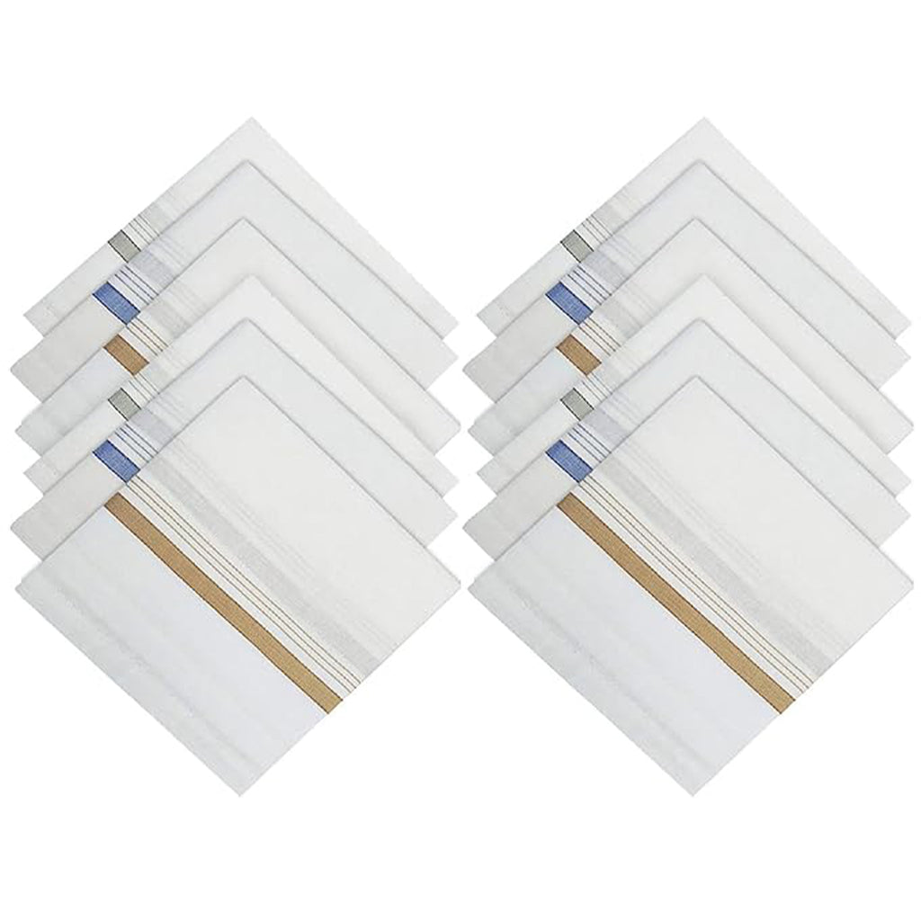 Cotton Men's Handkerchief Set | Premium White Striped (12 Pack)