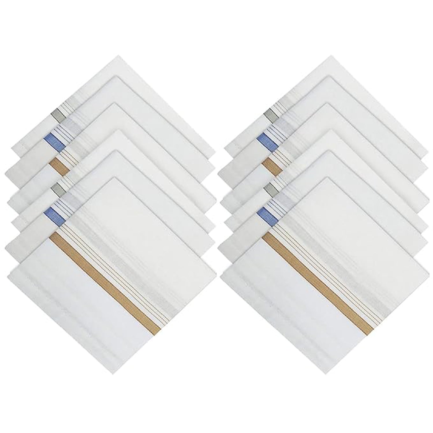 Cotton Men's Handkerchief Set | Premium White Striped (12 Pack)