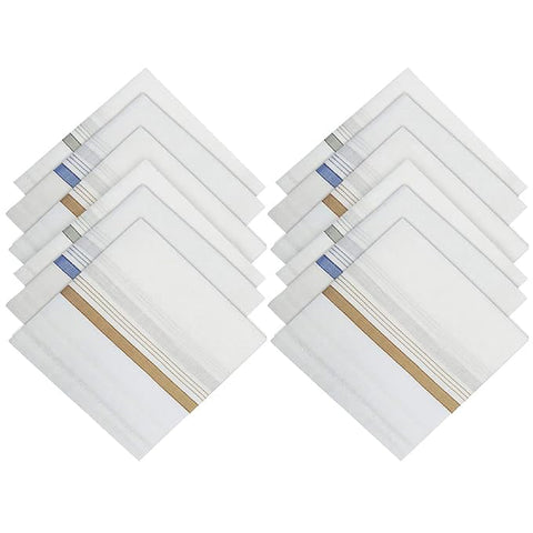 Cotton Men's Handkerchief Set | Premium White Striped (12 Pack)