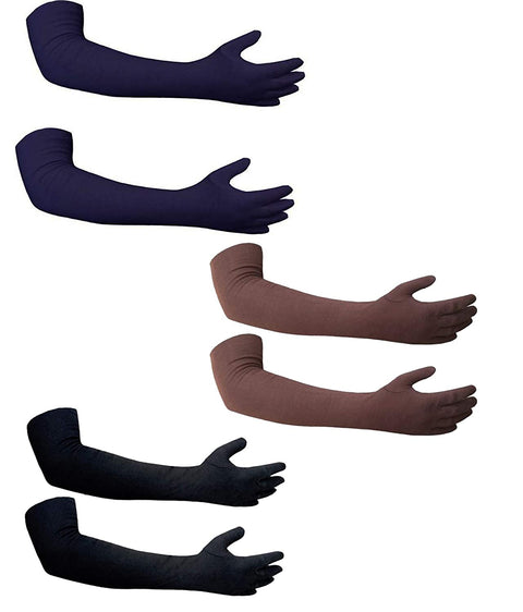 TENDSY Men's & Women's Hand Gloves For Protection From Sun Burn/Heat/Pollution (Set of 3 Pairs, Black, Blue & Brown, Free Size)