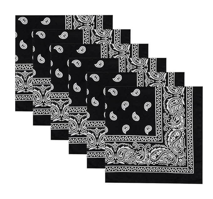 TENDSY 100% Cotton Bandana Handkerchief for Men & Women - Pack of 6 - Red, Black, White Paisley Print Head Wrap - Multipurpose Scarf for Hair, Neck, Face Mask & Wristband