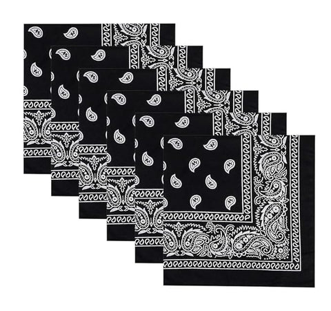 TENDSY 100% Cotton Bandana Handkerchief for Men & Women - Pack of 6 - Red, Black, White Paisley Print Head Wrap - Multipurpose Scarf for Hair, Neck, Face Mask & Wristband