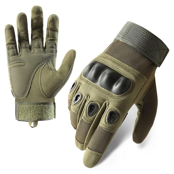 TENDSY Full Finger Hard Knuckle Bike Gloves for Men | Motorcycle, Cycling, Gym & Fitness | Breathable, Anti-Slip, Army Shooting Gloves | Free Size (Green)