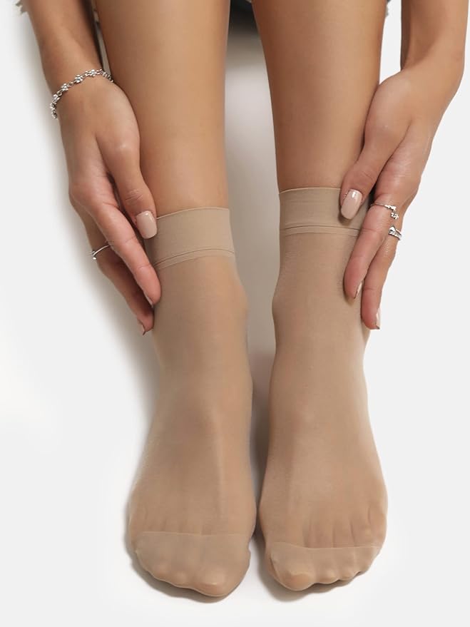 TENDSY Women's Sheer Ankle Socks | Transparent Stockings for Heels & Flats | Invisible & Thin Socks for Women - Pack of 3 Pairs
