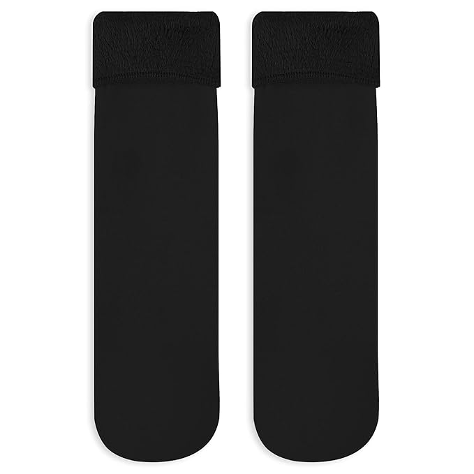 TENDSY Women's Thermal Fleece Winter Socks, Pack of 3, Black and Beige