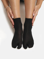 TENDSY Women's Semi-Sheer Ankle Thumb Socks, Transparent Toe Stockings for Heels and Flats, 3 Pairs
