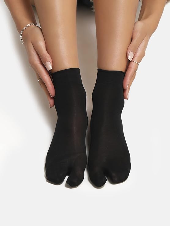 TENDSY Women's Semi-Sheer Ankle Thumb Socks, Transparent Toe Stockings for Heels and Flats, 3 Pairs