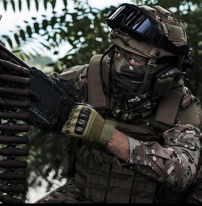 TENDSY Full Finger Hard Knuckle Bike Gloves for Men | Motorcycle, Cycling, Gym & Fitness | Breathable, Anti-Slip, Army Shooting Gloves | Free Size (Green)