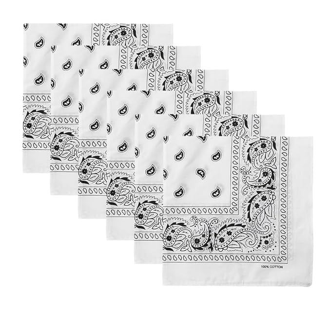 TENDSY 100% Cotton Bandana Handkerchief for Men & Women - Pack of 6 - Red, Black, White Paisley Print Head Wrap - Multipurpose Scarf for Hair, Neck, Face Mask & Wristband