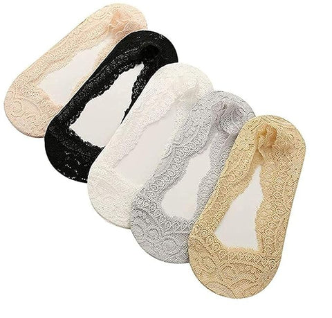 TENDSY No-Show Lace Socks, Pack of 5, Multicolour