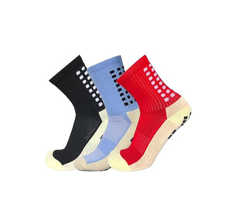 TENDSY Anti Slip Athletic Socks for Men | Pack of 3 Non Slip Grip Dotted Socks for Football, Running, Gym, Cycling & Outdoor Sports | Comfortable Cotton Ankle Socks