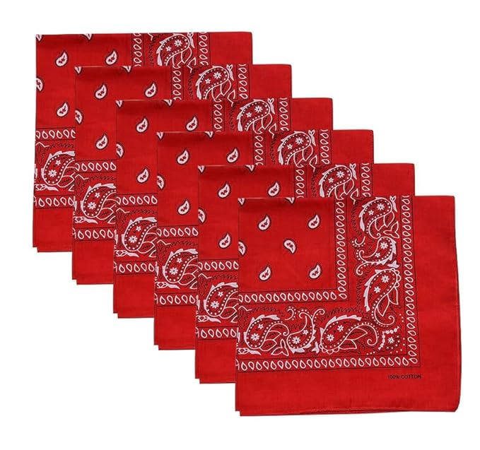 TENDSY 100% Cotton Bandana Handkerchief for Men & Women - Pack of 6 - Red, Black, White Paisley Print Head Wrap - Multipurpose Scarf for Hair, Neck, Face Mask & Wristband