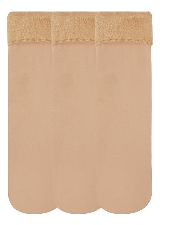 TENDSY Women's Thermal Fleece Winter Socks, Pack of 3, Black and Beige
