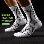 TENDSY Men’s and Women's Crew Socks Pack of 5 - Lightning Bolt Printed Cotton Athletic Sports Socks for Gym, Running & Casual Wear - Breathable Comfort, Free Size (Multicolor)