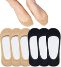 TENDSY Women No Show Socks, Ultra Low Cut Invisible Liner Socks, Non Slip Grip Cotton Socks for Flats, Loafers, Sneakers, Black & Beige, 6 Pairs, Comfortable Breathable Fit