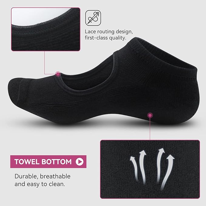 TENDSY Women’s Yoga & Pilates Socks – Anti-Skid Cotton Ankle Socks with Grippers for Workout, Barre, Gym & Home – Non-Slip Open Top Ballet Style Grip Socks (Black, Pack of 1 Pair)